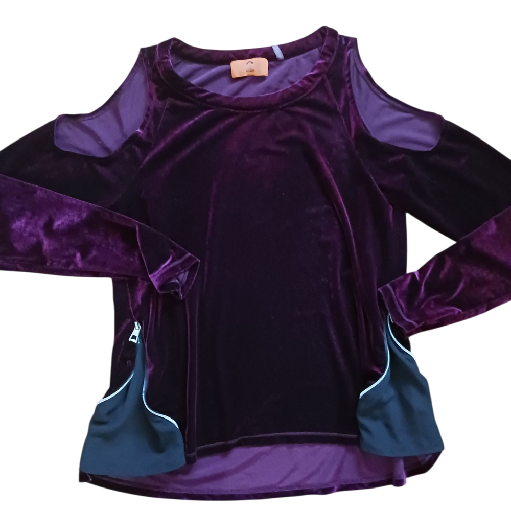 Patrizia Luca Velvet Cold Shoulder Blouse - Deep Purple